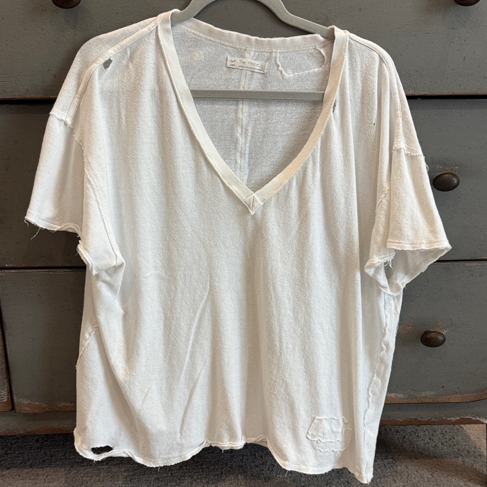 We The Free White V neck  tee distressed